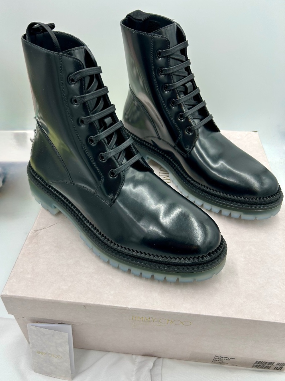 Men’s Jimmy Choo Denvor Black Leather Lace-Up Combat Boots.   Size 44.5/11.5